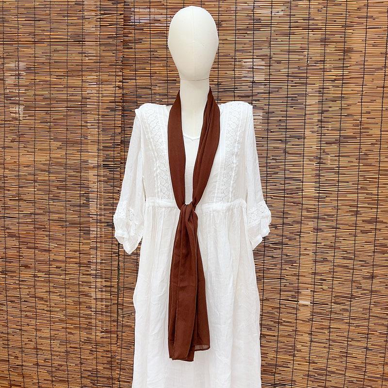 Thin Hollow Solid Color Soft Cotton Scarf Korean Version Thin Narrow Extended Small Silk Scarf Summer Neck Protection