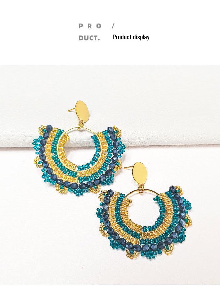 Handmade Ethnic Fan-Shaped Beaded Earrings - Unique, Light Luxury Style for Women