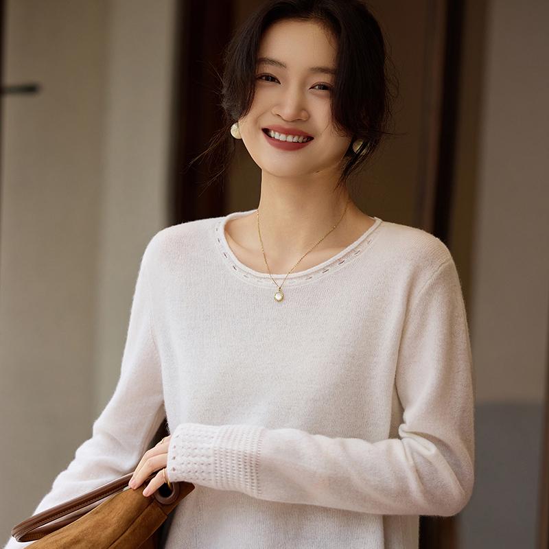 Women's Cashmere Sweater Qinghe Cashmere 30% Cashmere 70% Wool Autumn and Winter Pullover Warm and Fashionable