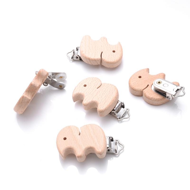1Pcs Cute Animal Style Wood Natural Pacifier Chain Anti-Drop Beech Wood Dummy Clip DIY Essential Nipple Chain Accessories