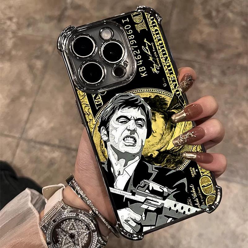 

Fashion Hot S-Scarface Plating Phone Case For iPhone 17 17e 16e 16 15 14 13 12 11 Pro Max X XR XSMax Mini Air Plus Anti-Fall iPhone 15 ProMax
