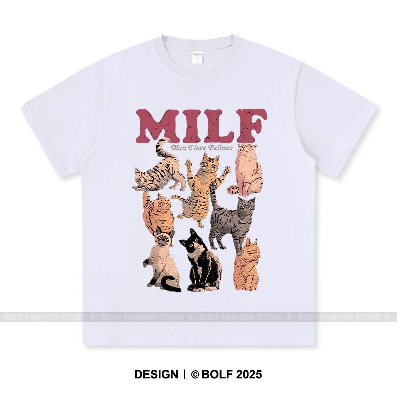 Dámské tričko s potiskem Milf Cat 100% bavlna Nadměrné Vtipná grafická trička pro muže Letní topy Humor Streetwear
