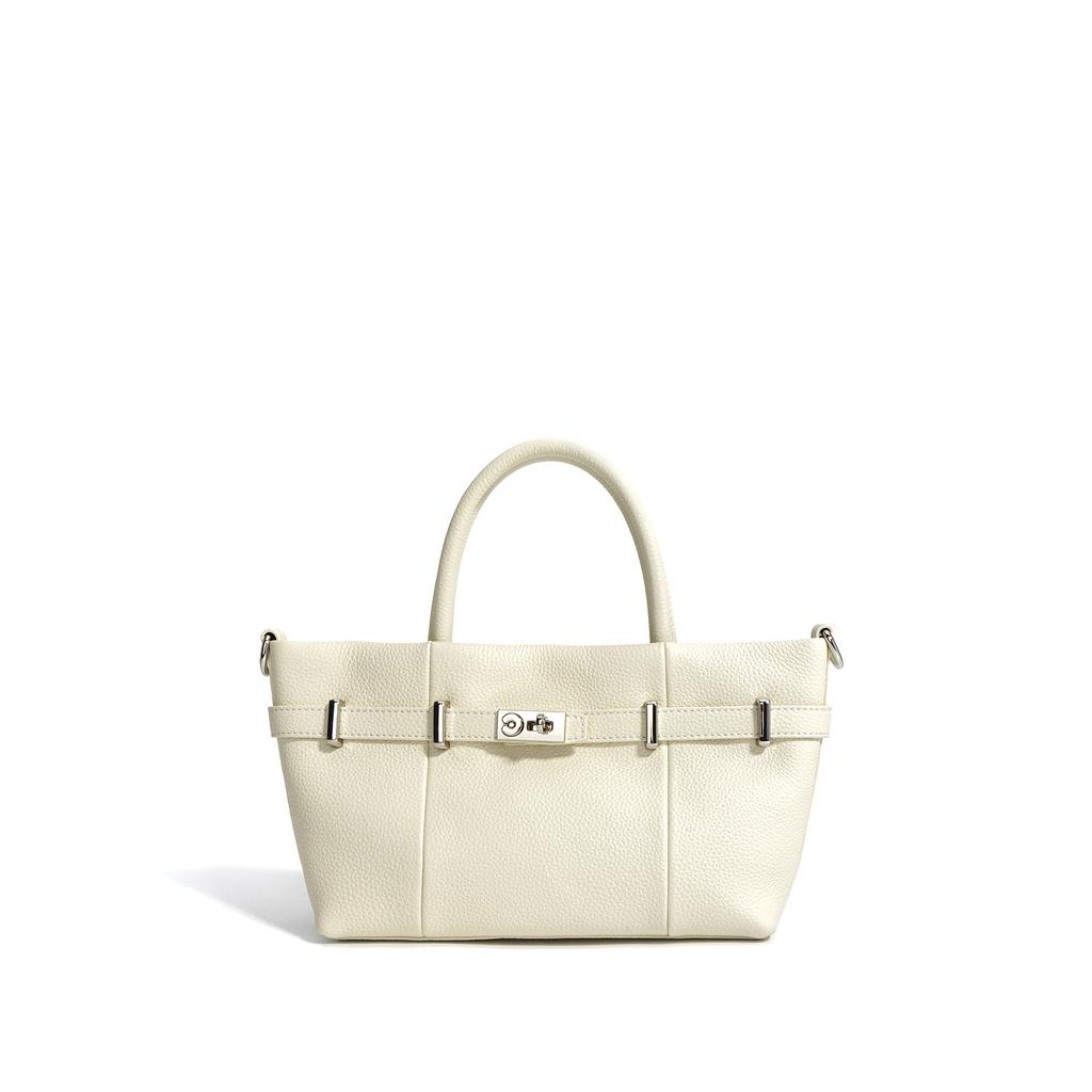 New First-layer Cowhide Lychee Pattern Handbag 2025 Simple Commuting Versatile Single Shoulder Messenger Bag Horizontal Platinum Bag