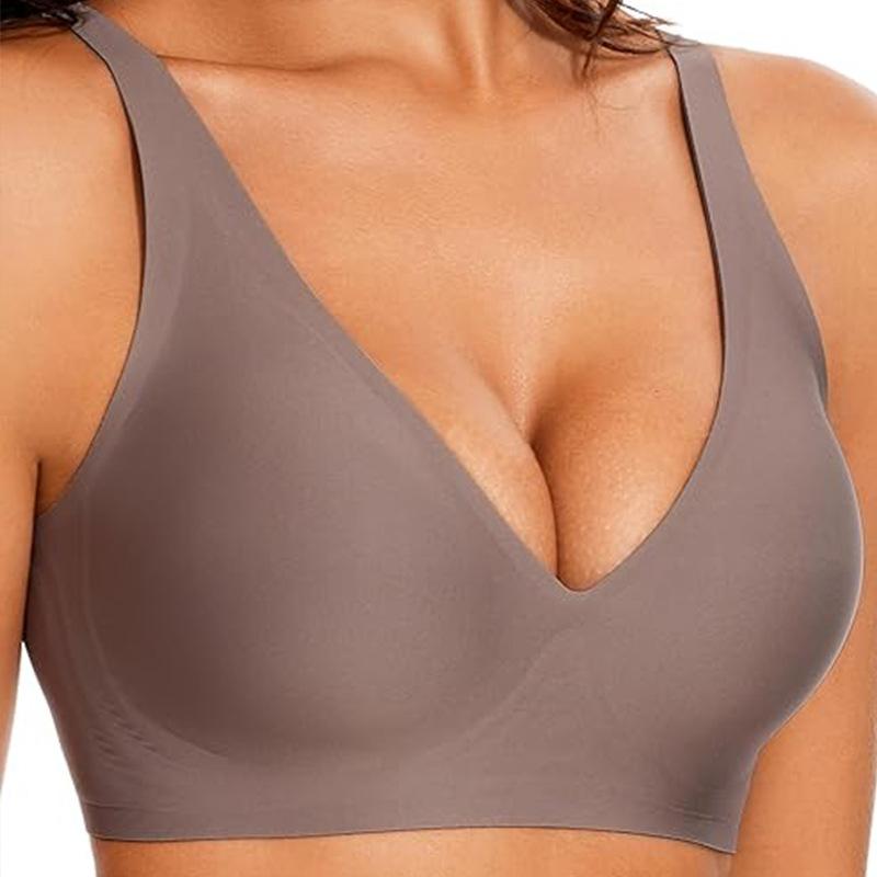 Seamless Jelly Underwear Deep V Thin Soft Support Comfortable Feeling Large Chest Small U Back Sexy Bra