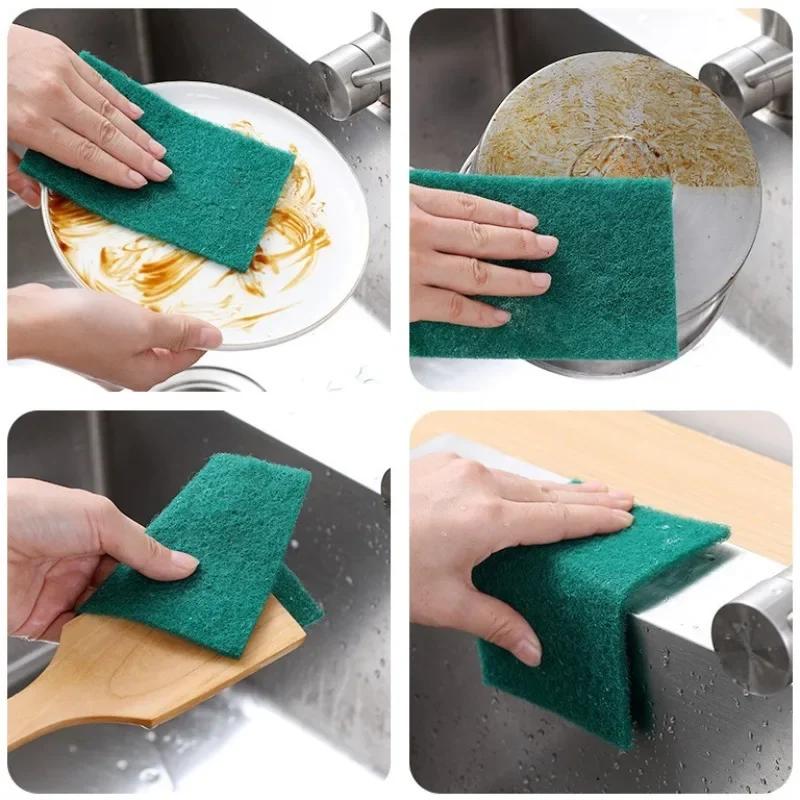 Green Cleaning Cloths Scrub Pads Sponge Household Kitchen Scrubbing Pad Scratch Free Reusable Dishwashing Cleaning Cloth Cheap
