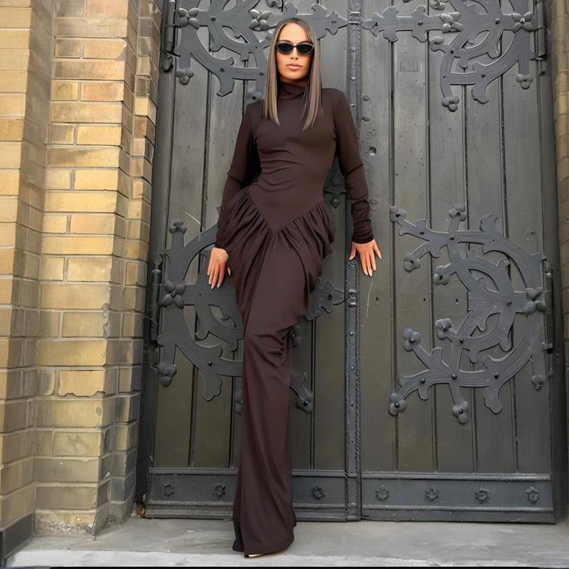 2025 Herbst Damen Langarm Rollkragen Taillenbetontes Bodycon-Kleid