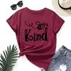 Bee Kind Pattern Cotton T-Shirt Short Sleeve Round Neck Women 2d Print Tops