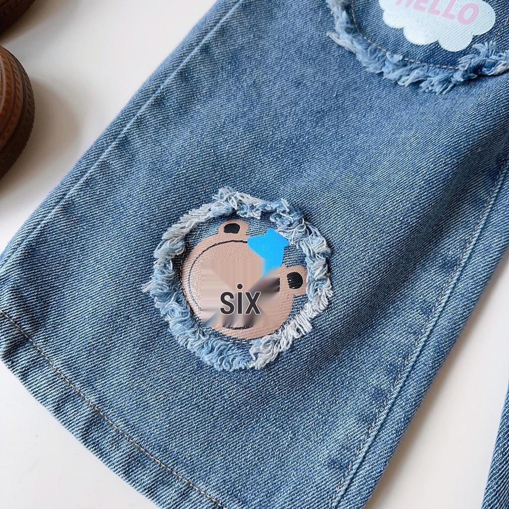 Korean Style Girls' Fashion Print Jeans - Spring/Autumn Edition, Casual & Versatile