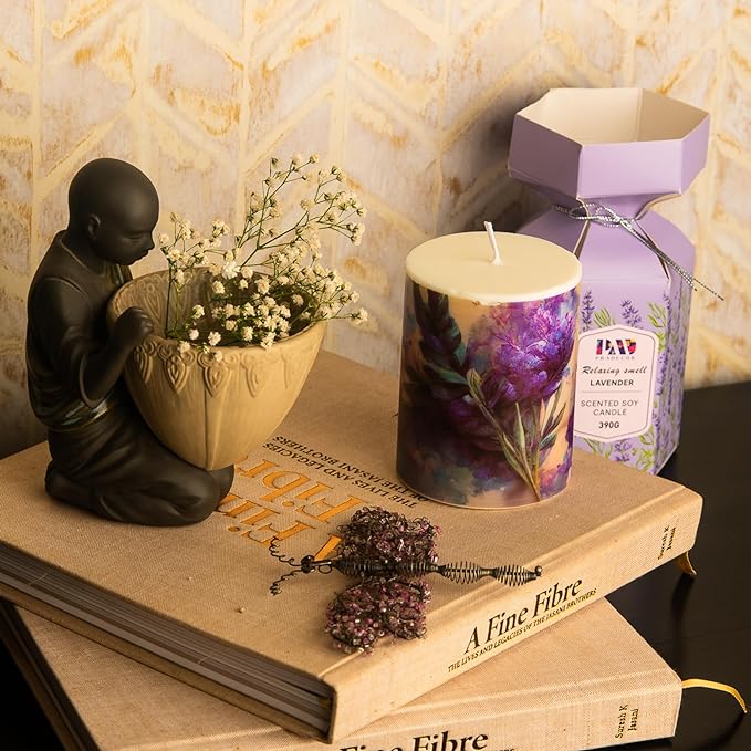 Scented Pillar Candle for Home Decor & Gifting – Lavender Scented | Set of 1 – 3X4 Inch – Designer Candle | Soy Wax – 390gm |