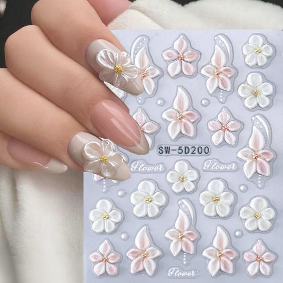 5D Embossed Flower Nail Stickers Self-Adhesive DIY Spring Summer Floral Nail Art Decals