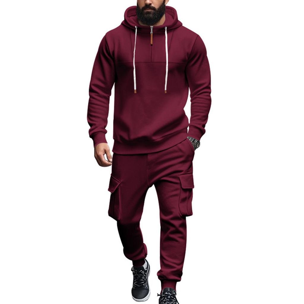 Men  Leisure  Hooded Hood  Hoodie  Trousers  Adding Fleece  Loose  Hoodie  Set