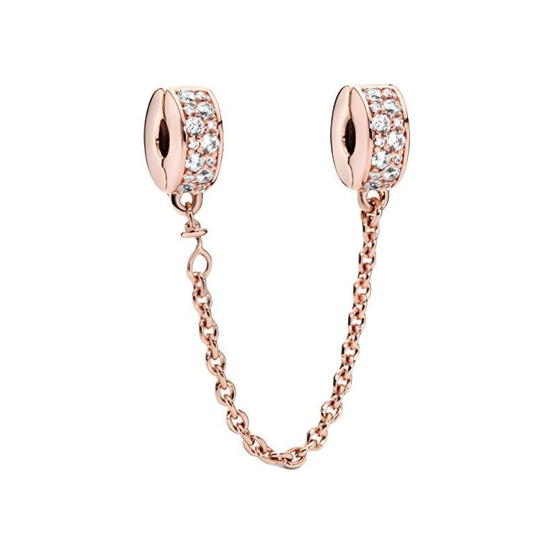 Pandora Pavé transparent gemstone sparkling elegant safety chain synthetic cubic zirconia necklace/pendant for women 786322CZ золотой