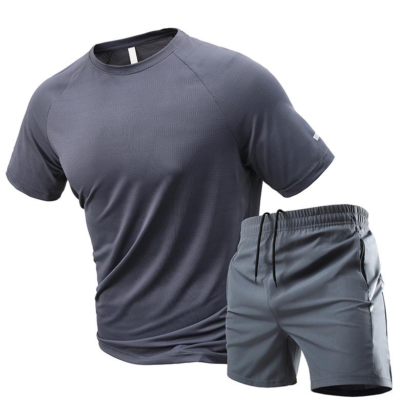 

Casual Sports Suit Men s Running Loose Quick-drying T-shirt Men s Short-sleeved Men s Shorts Men s Fitness Clothing Ice Silk Suit 2XL серый
