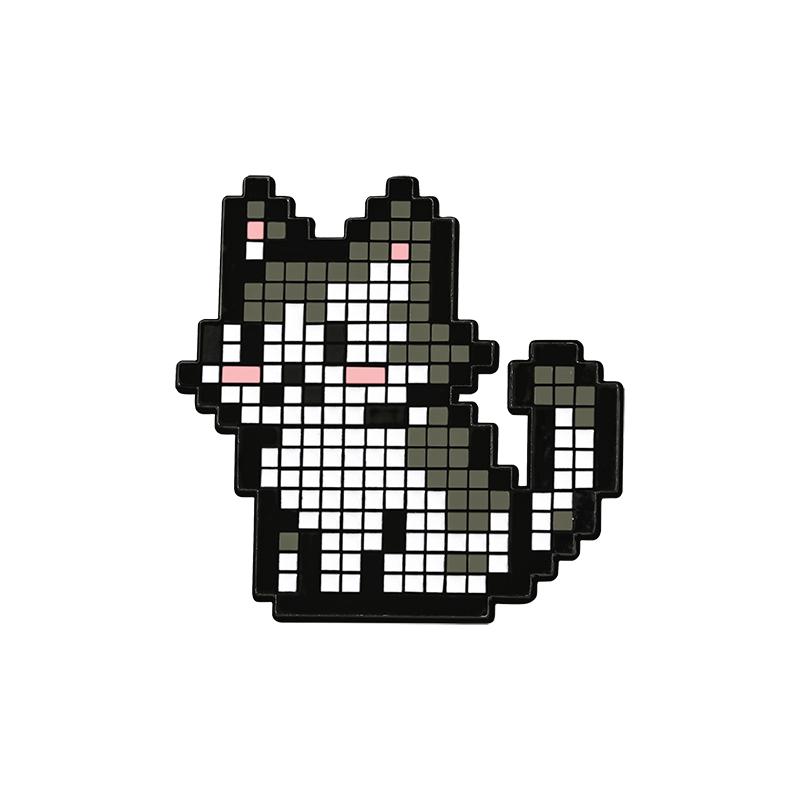 3 Styles Funny Pixel Animals Design Enamel Brooches Cute Mosaic Cat Dog Goose Shaped Pins