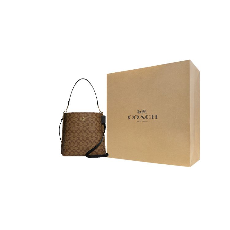 Coach Mollie Classic Monogram Snap Closure Detachable Handle Shoulder Strap Canvas With Leather Bucket Bag Crossbody Shoulder Bag 28 CA561-IMCBI