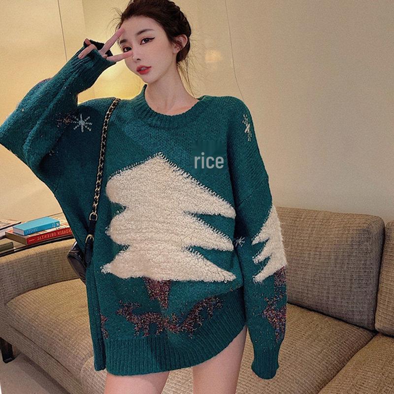 

Women s Mid-Length Red Sweater with Raccoon Fur: 2025 New Year & Winter Theme M