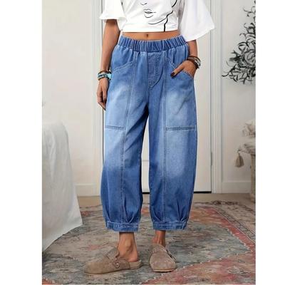 Retro High-Waisted Wide-Leg Women's Pants with Elastic Waistband for an Elegant, Lengthening Look