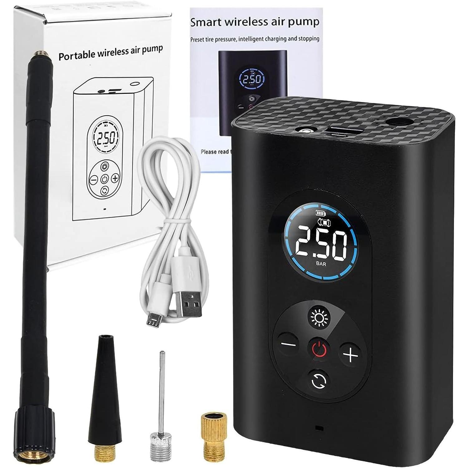 

150 PSI Мини Электрический Воздушный Насос, Беспроводной Портативный с Большим Экраном и Аварийным Освещением, Ручной Воздушный Аккумулятор Велосипедный Электрический Насос Для Автомобиля, Мотоцикла 11.8*7.7*5cm чёрный