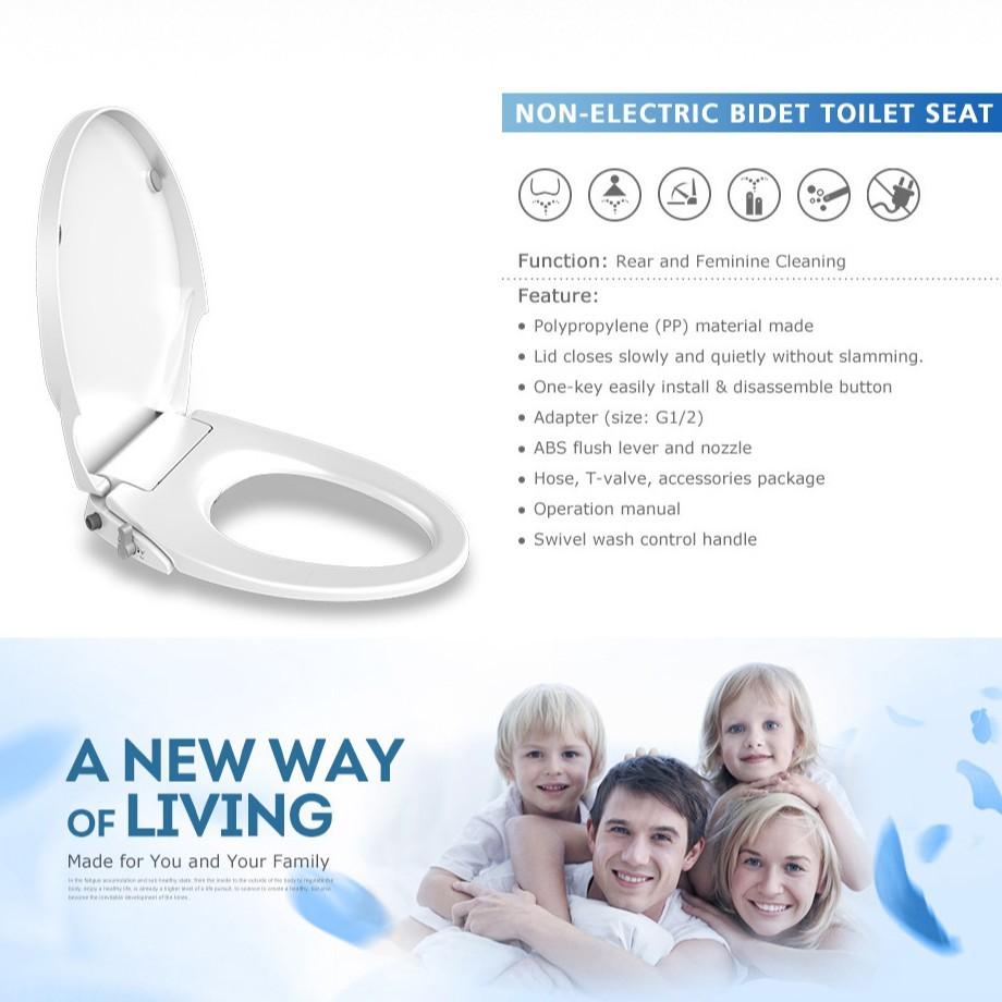 Non-Electric Bidet Toilet Seat Cover Soft Closing Dual Nozzle Manual Control Bidet Seat Home Universal Toilet Seat Lid
