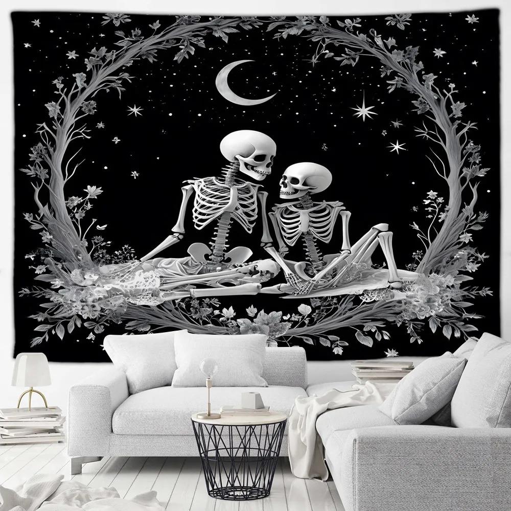 Red Rose Skull Tapestry Skull Blood Print Halloween Decorative Tapestry Home Living Room Room Decorative Wall Hanging