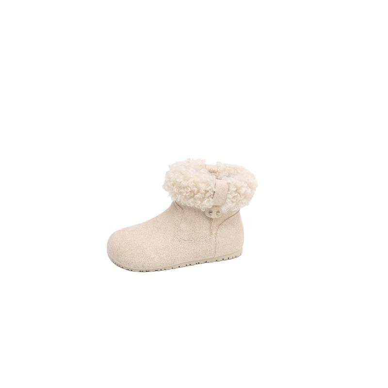 Cowhide version~ plush boots women's round head retro plush short boots flat cotton shoes warm plush snow boots