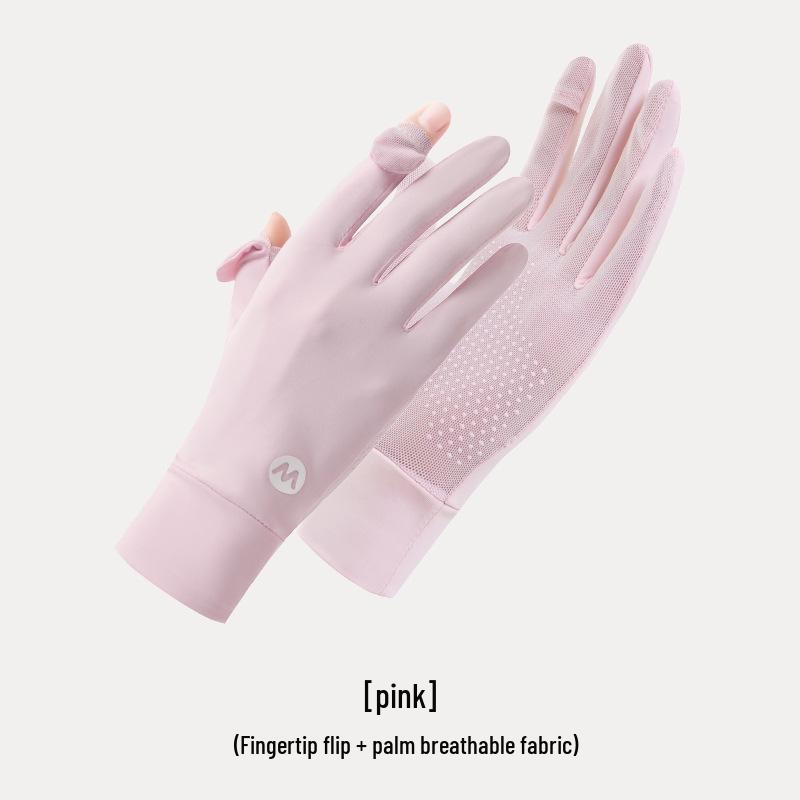 Women's UPF 50+ Anti-UV Cycling Gloves - Non-Slip, Breathable, Ice Silk, Thin, Long, Two-Finger Flip-Top