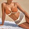 2025 Gold-Plated Color Block High Waist Bikini for Women