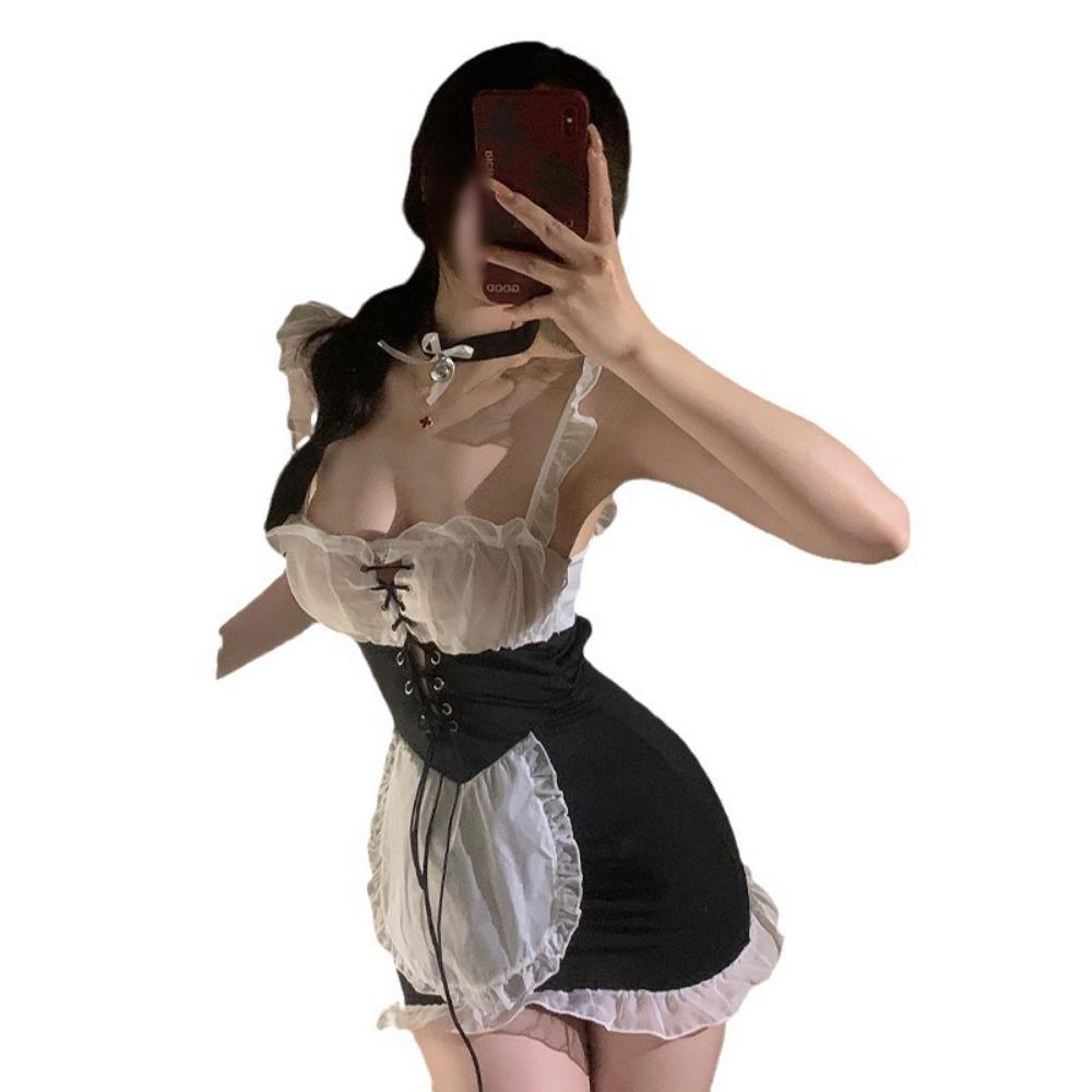Domila Sexy Lingerie Sexy Uniform Seduction Passion Free Mesh Skirt Maid Nightdress F490