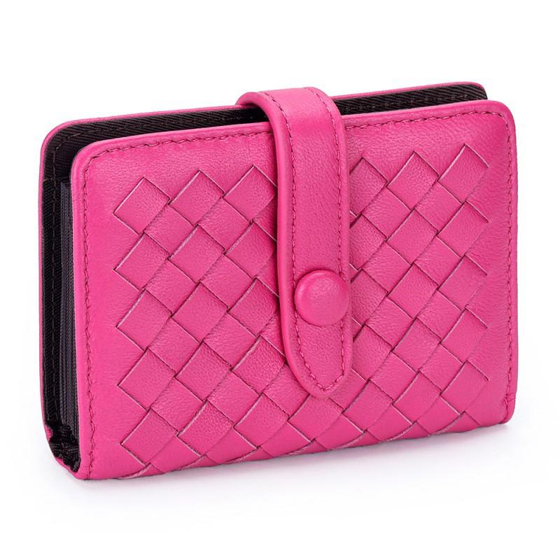 Leather Small Card Cover Women's Short Organ Bag Large Capacity Multi-card Sheepskin Woven ID
