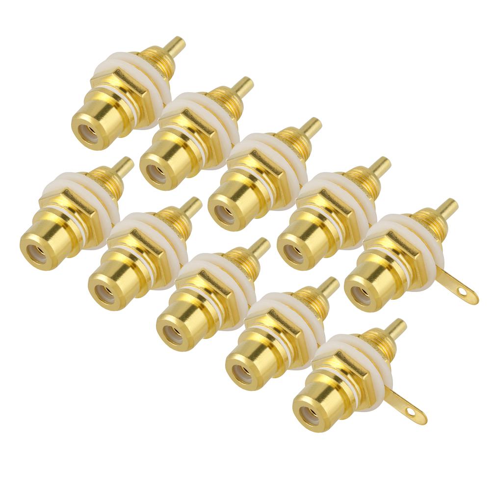 10pcs Gold Plated RCA Jack Terminal Female Socket HIFI Audio Connector (White)