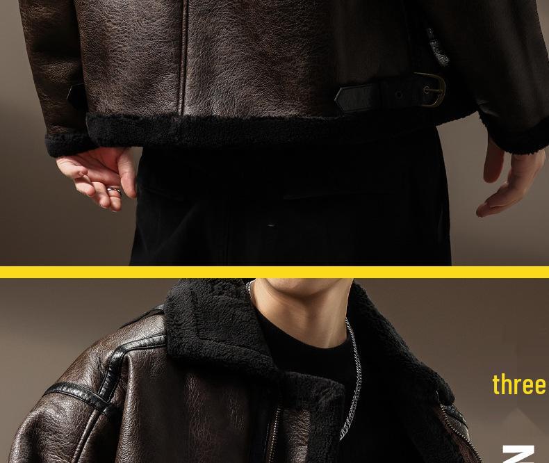 Men's Winter Retro Leather & Fur Lapel Jacket - Heavyweight Plus Velvet Warm PU Outerwear