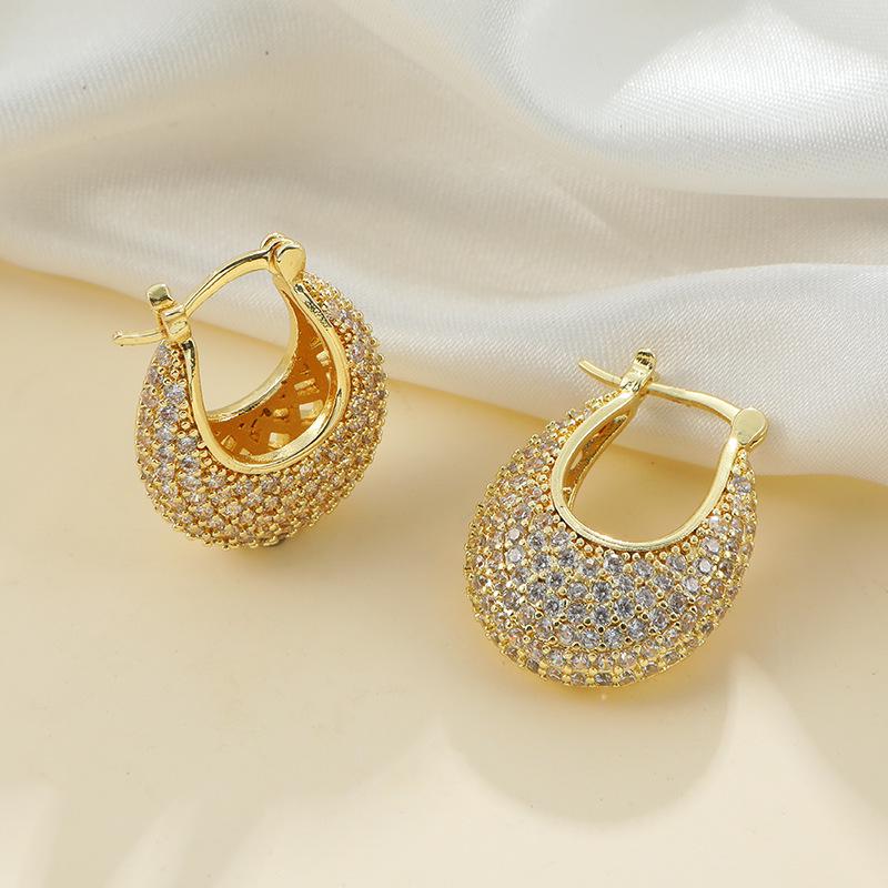 Huazi Style Zircon Stud Earrings for Women - Gold-Plated, Non-Fading Luxury Jewelry