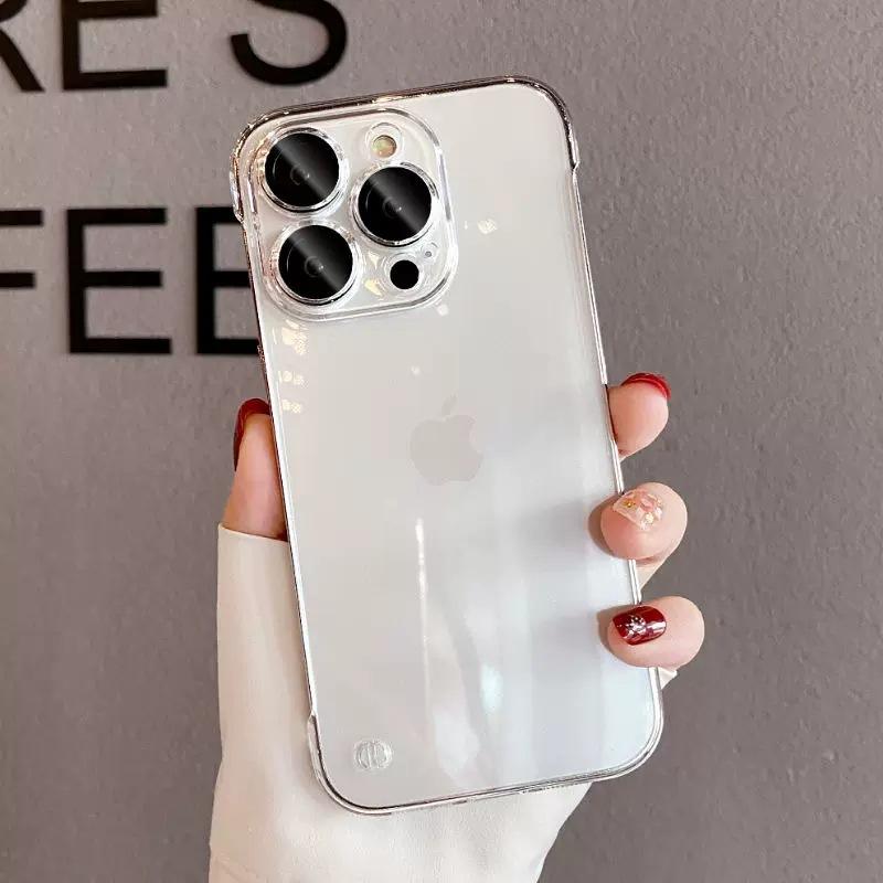 Applicable To IPhone16ProMax Frameless Mobile Phone Case Transparent Apple 15 Fine Hole Electroplating Anti-fall Protection Case 14