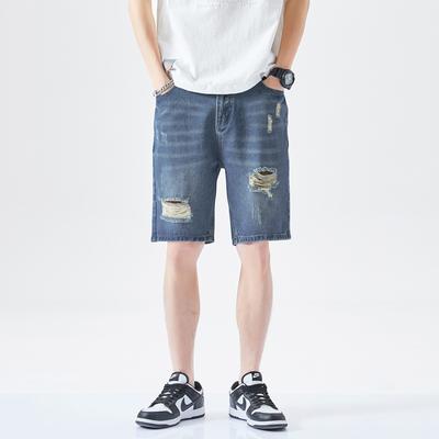 Retro Kot Şort Erkek Yazlık İnce Bol Trend Günlük Düz Orta Boy Pantolon Erkek Yazlık