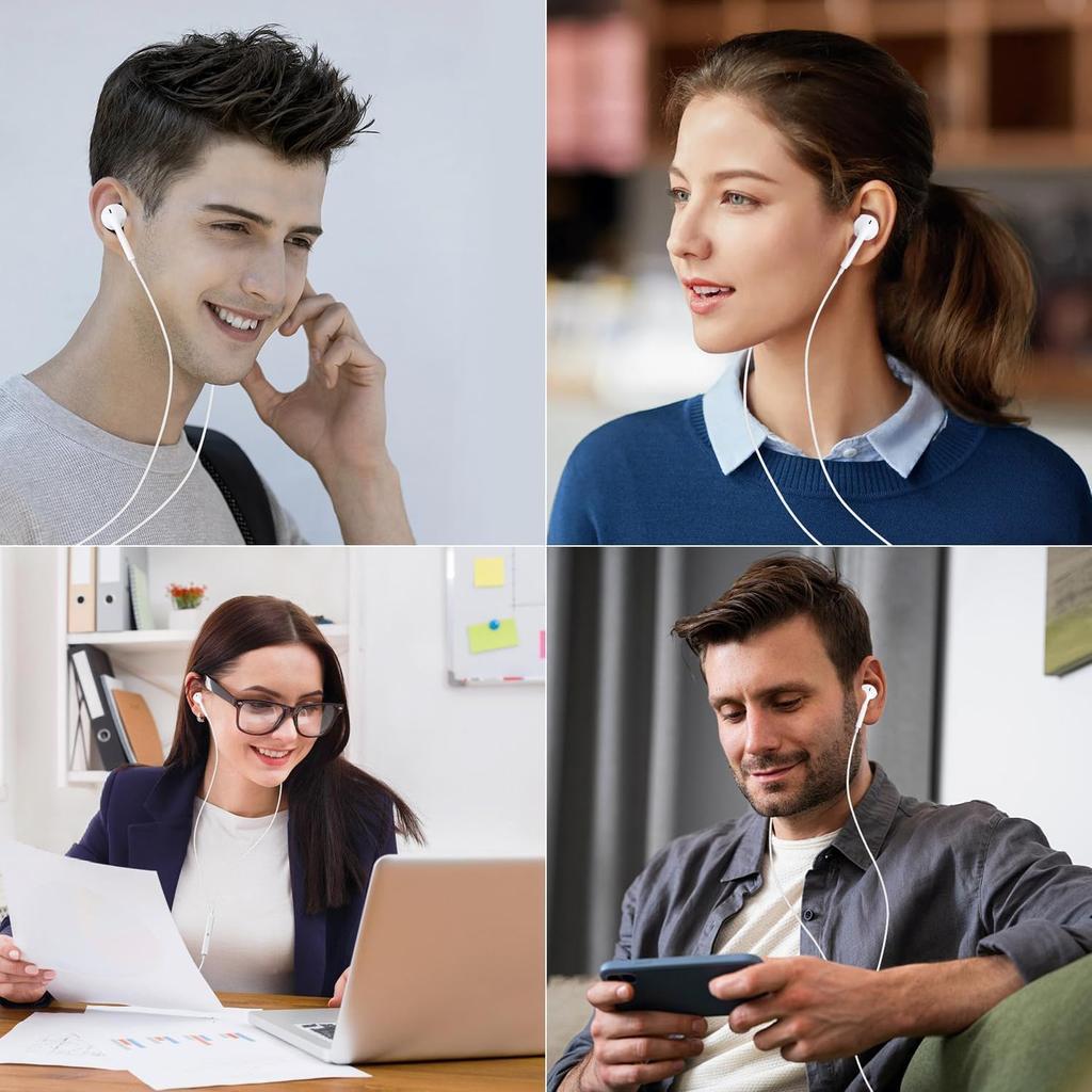 Wired Earphones with New iPhone Wired HiFi Deep Bass Clear Calls Ergonomic with USB Adjustable Comfortable No Remote Control Compatible with Type-C