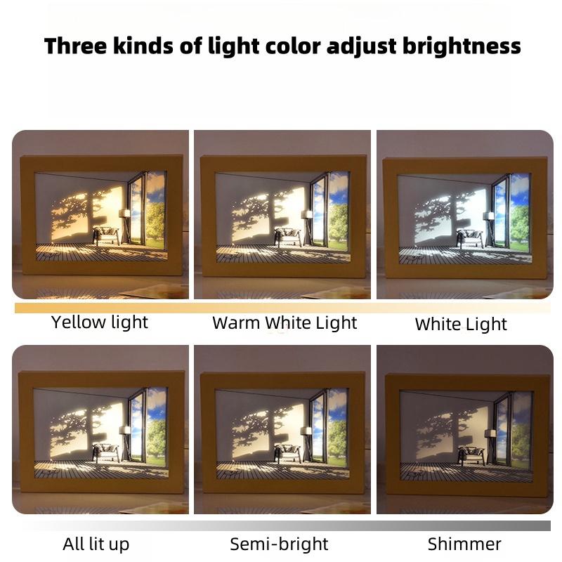 Beautiful LED Light Painting Indoor Sunlight Window Wooden Photo Light Dimming Wall Artwork Table Lamp Home Decor Night Lamp