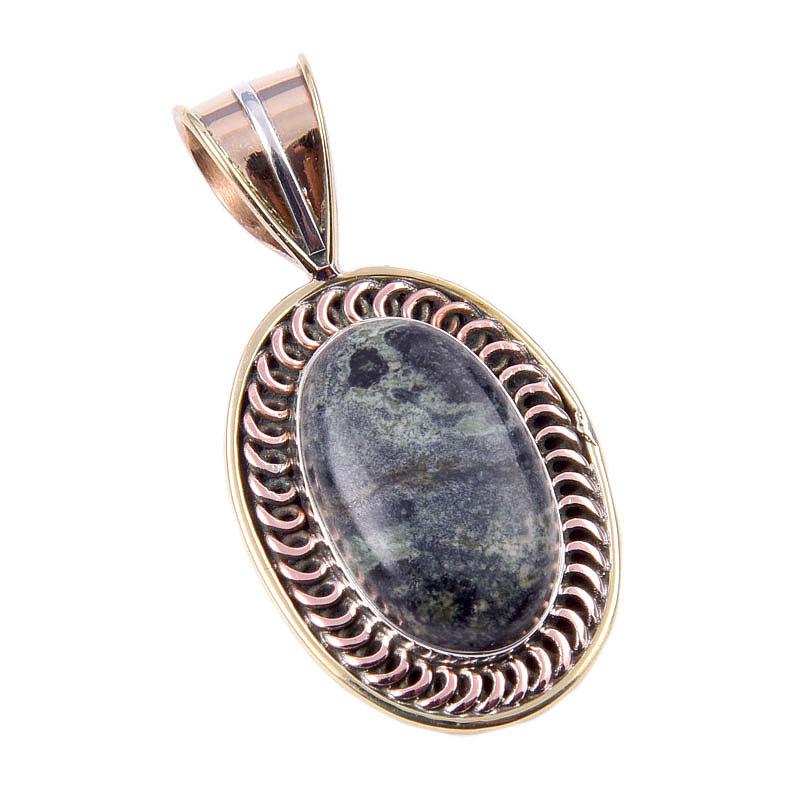 Natural Green Pietersite Gemstone 925 Solid Silver Two Tone Pendant 1.50" H5P41