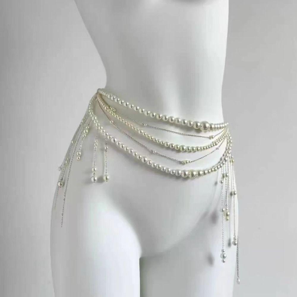 Elegant Tassel Belt Retro Waist Decorations Fashion Pearl Waist Chains  Women