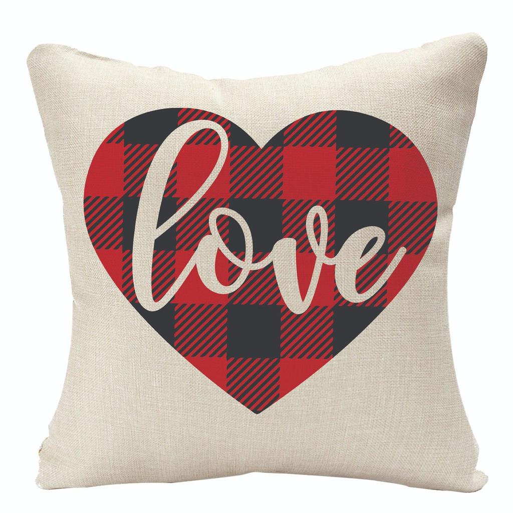 New Valentine's Day Linen Pillow Cover Red Plaid Love Home Festival Decoration Pillow Cover