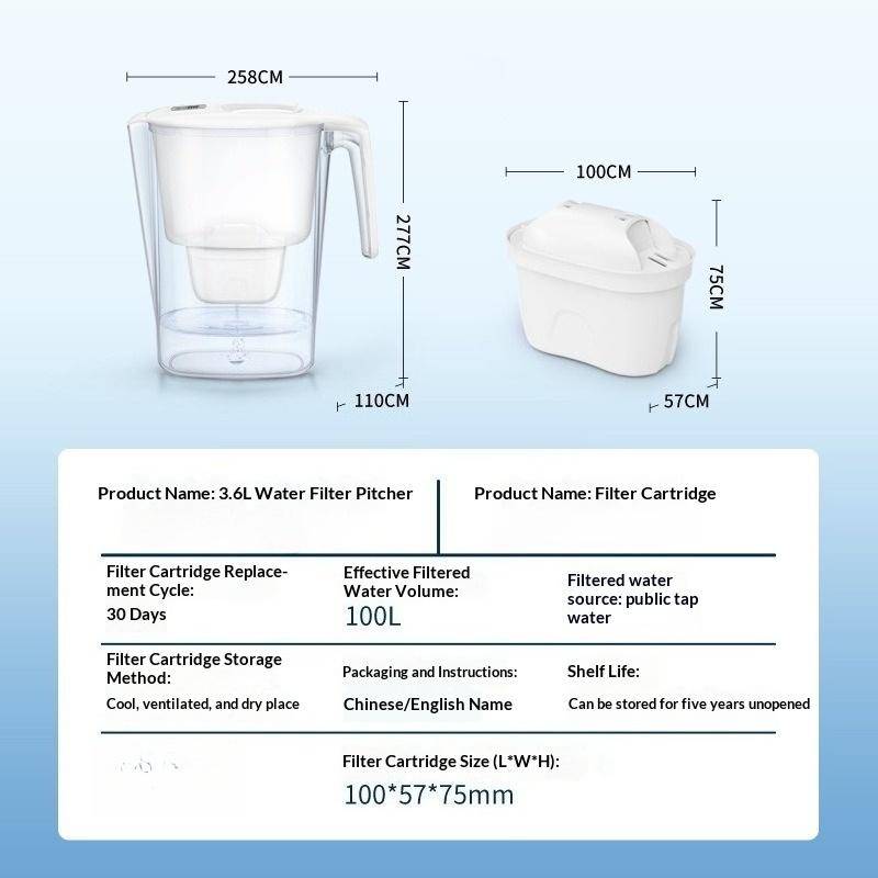 Activated Carbon Water Filter Pitcher 3.6L 1 Pot 1 Filter BPA Free Water Purifier For Kitchen Home Drinking Water Filtration