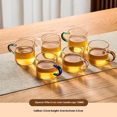 Gianxi Glass Small Tea Cup Make Tea Heat-Resistant Household Kung Fu Tea Set Transparent Single Tea Drinking Strap Coffee Cup