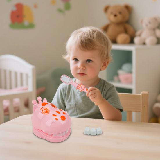 Dětská zubní hrací sada Interaktivní model zubů se zubním kartáčkem Zábavná zubařská hračka ve tvaru žirafy pro hru na role Vzdělávání o ústní hygieně