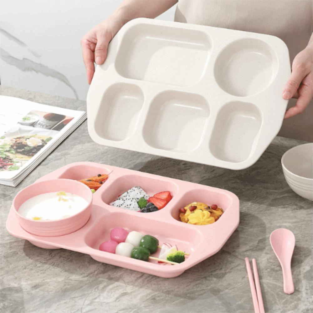 Mit Schüssel und Geschirr Fettabbau-Mahlzeitenteller 5 Fächer Mittagessen Servierteller Kantine