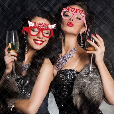 6Pcs/Set Valentine'S Day Photo Booth Props Wedding Diy Photo Prop Valentines Day Party Decoration Souvenir Supplies Glasses