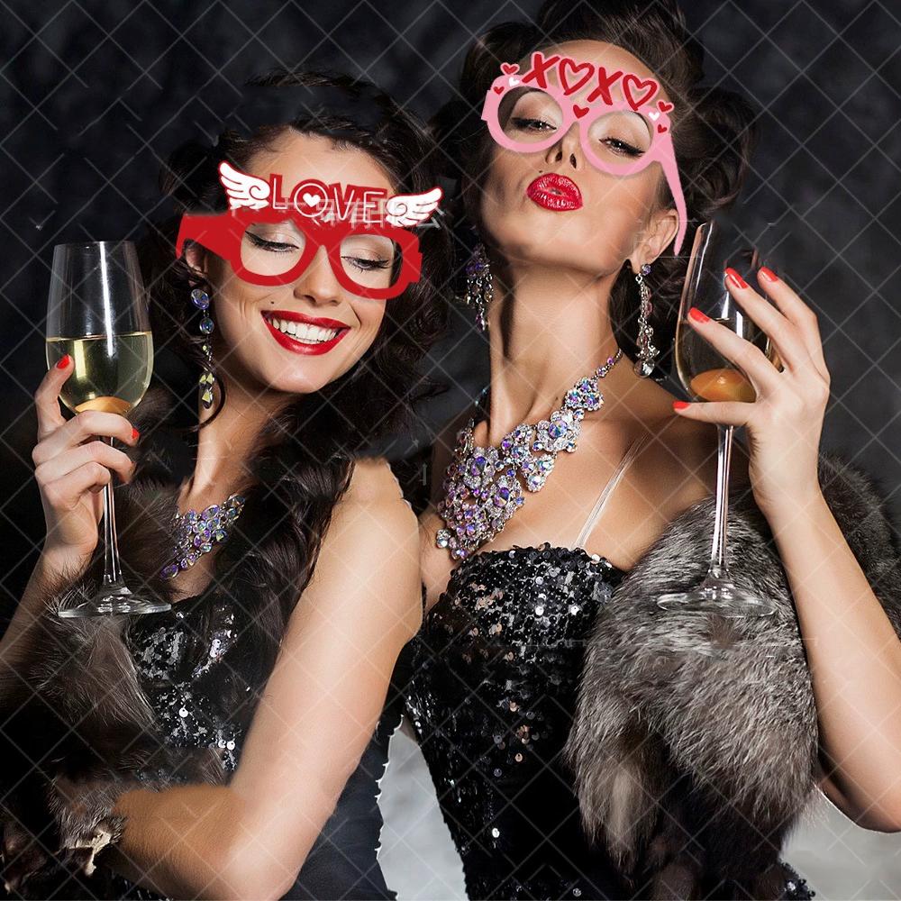 6Pcs/Set Valentine'S Day Photo Booth Props Wedding Diy Photo Prop Valentines Day Party Decoration Souvenir Supplies Glasses