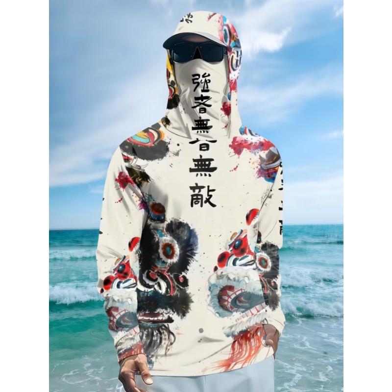 Men's Hooded Fishing Jacket with a Mask, Breathable Sportswear, Outdoor Activity Long-sleeved Fisherman's Outfit