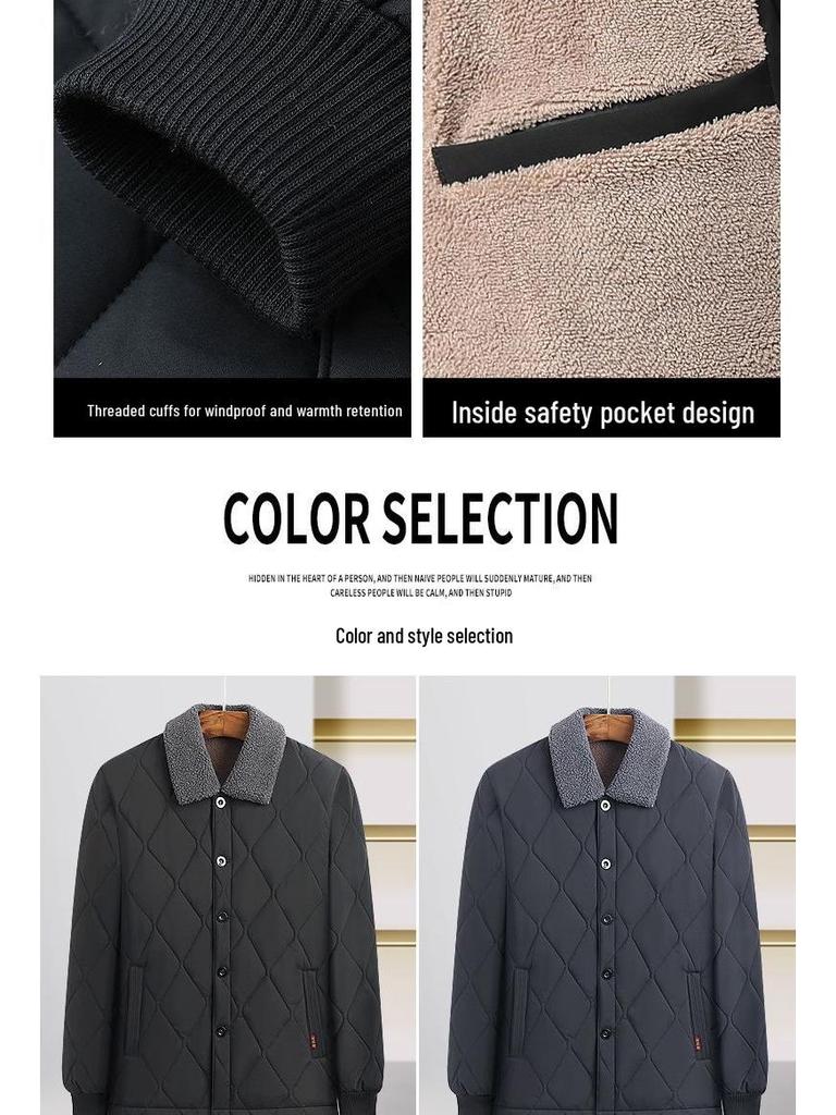 Men's Fleece-Lined Lambswool Coat - Warm, Loose-Fit Winter Jacket for Middle-Aged & Elderly