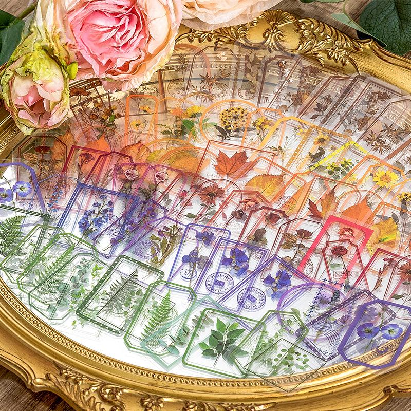 30 Pieces of Vintage Flowers Plants Leaves Handmade Account DIY Decoration Stickers Magazine Decoration Supplies DIY Decoration Label Stickers