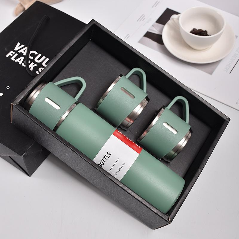 500ml Stainless Steel Vacuum Flasks with Three Lids Coffee Mug Thermoses Bottle Business Style Shimmering Design Portable Carafe