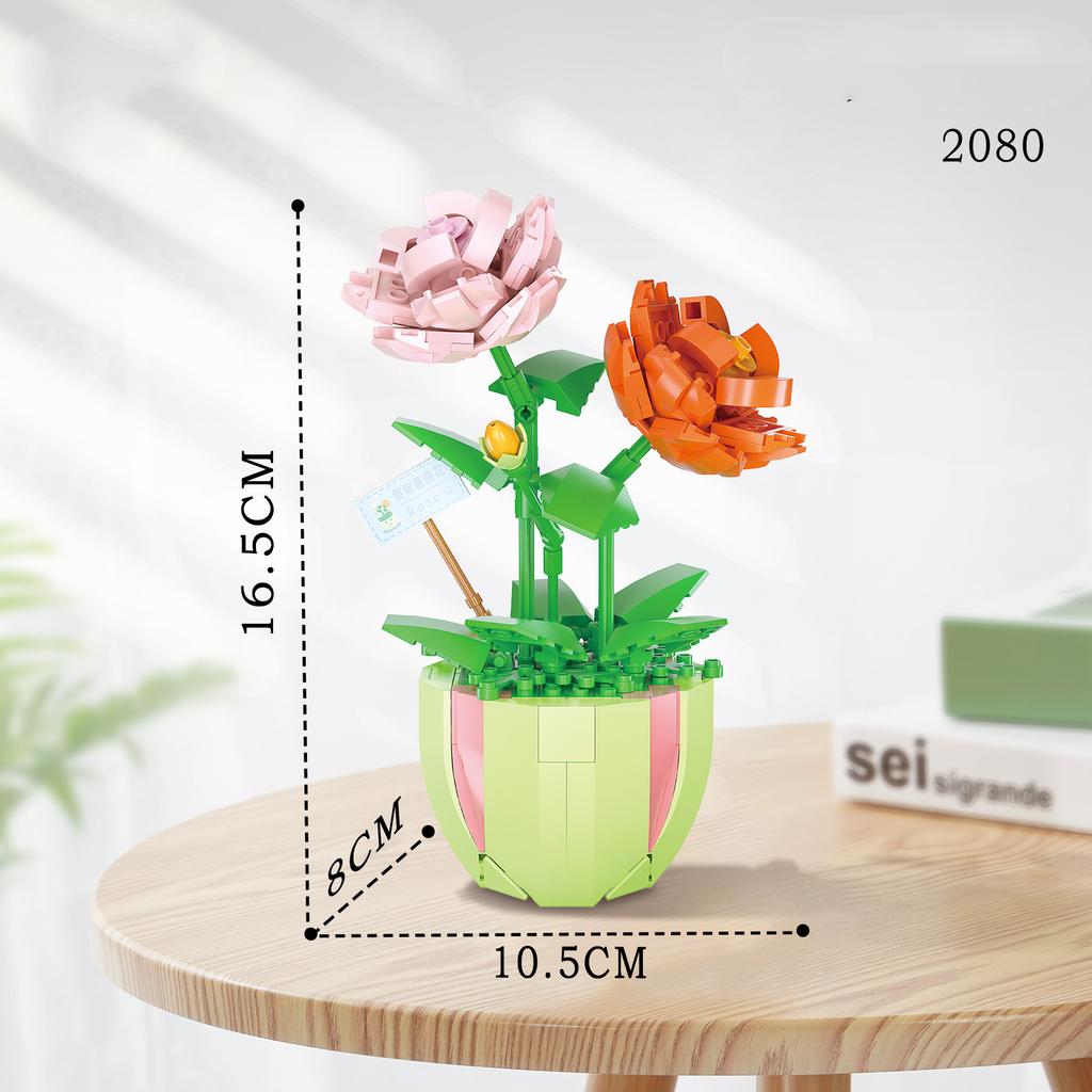 Non-Toxic Rose Flower Building Block Brick Eternal Bouquet Prickly Pear Model Plant Decoration Educational Toy For Kids Birthday Gift
